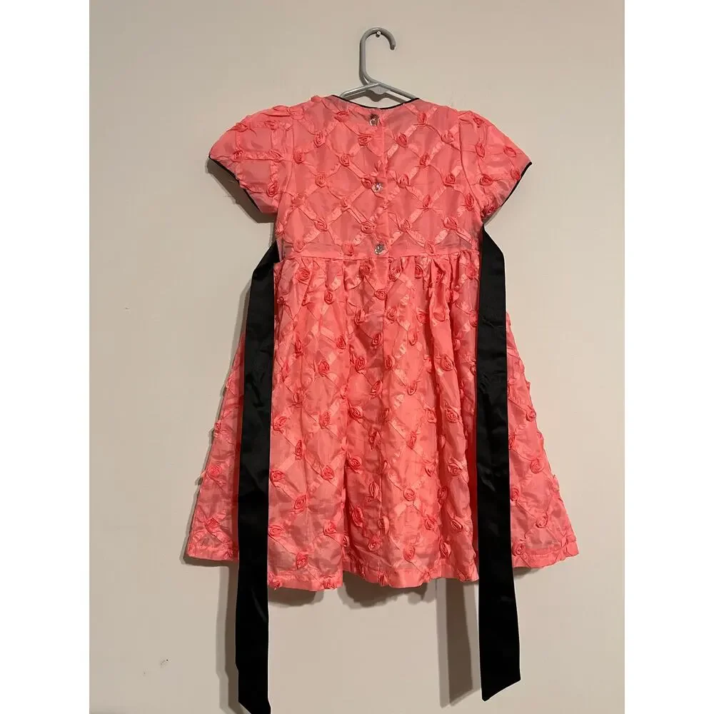Joe Ella Lauri Dress Pink Rosettes Black Bow Size 4